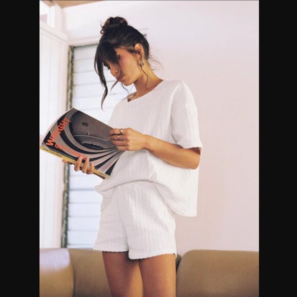 Princess Polly Cammie White Knit Shirt & Shorts Coord Matching Set 4 - Picture 1 of 14